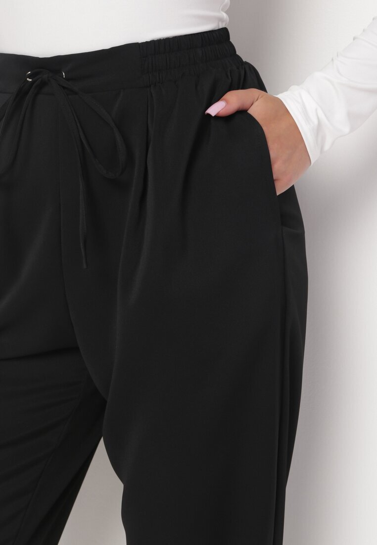 rosa Pantaloni Negri cu elastic în talie ajustați cu șnur și cu buzunare Maylai