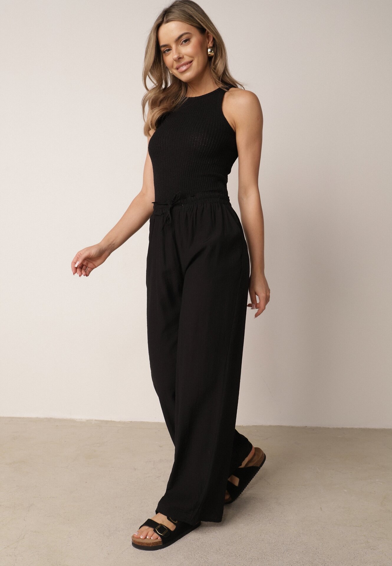 rosa Pantaloni Negri cu elastic în talie Angelona
