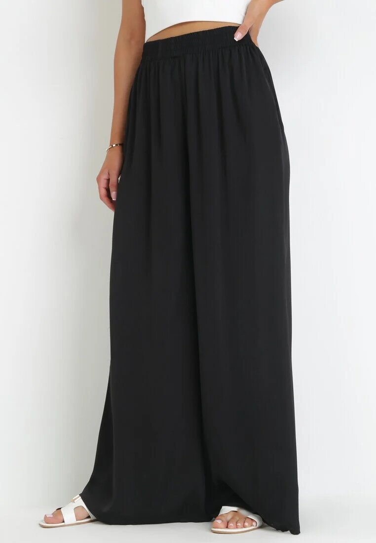 rosa Pantaloni negri largi cu elastic în talie Bohdi
