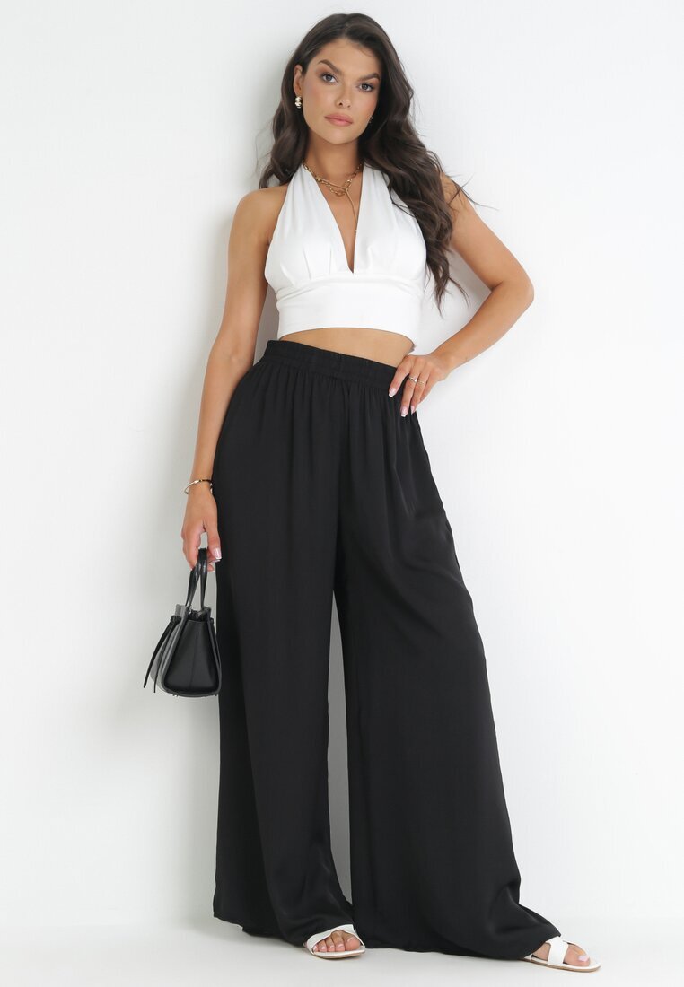 rosa Pantaloni negri largi cu elastic în talie Bohdi