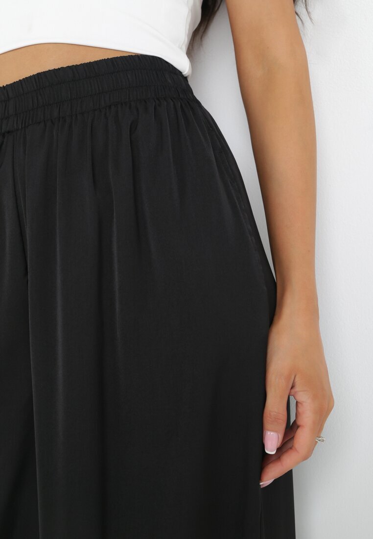 rosa Pantaloni negri largi cu elastic în talie Bohdi