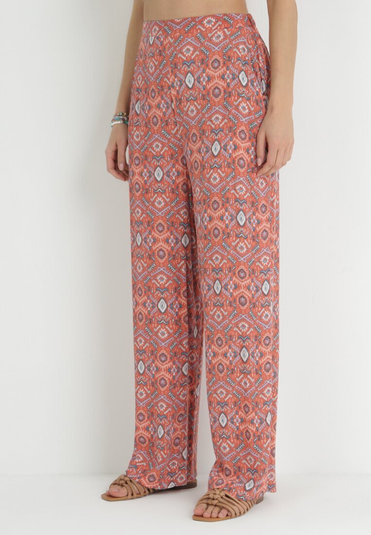 rosa Pantaloni roz imprimați cu elastic în talie și talie înaltă din bumbac Marron