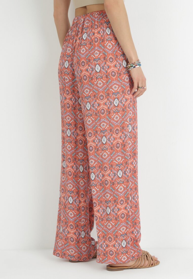 rosa Pantaloni roz imprimați cu elastic în talie și talie înaltă din bumbac Marron