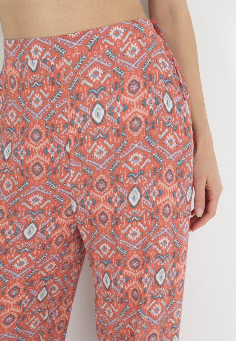 rosa Pantaloni roz imprimați cu elastic în talie și talie înaltă din bumbac Marron