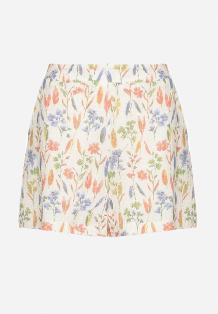 rosa Pantaloni scurți din bumbac bej decorați cu motiv floral Nilandra