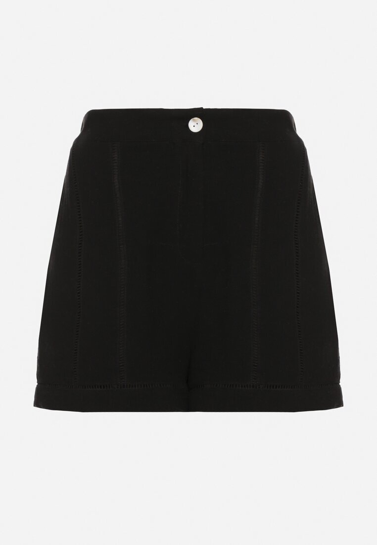 rosa Pantaloni scurți negri de bumbac cu talie înaltă și imprimeu geometric Galirella