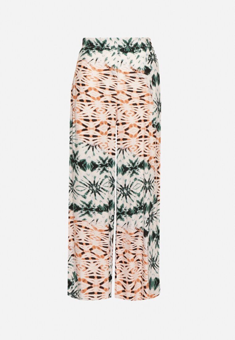 rosa Pantaloni Verde-Bej Largi cu Model Abstract din Viscoză Averina