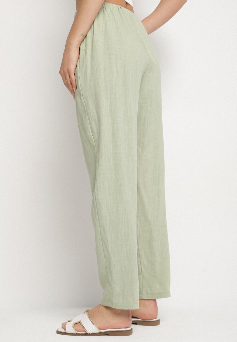 rosa Pantaloni verde deschis de bumbac cu elastic în talie și picioare drepte Olalla
