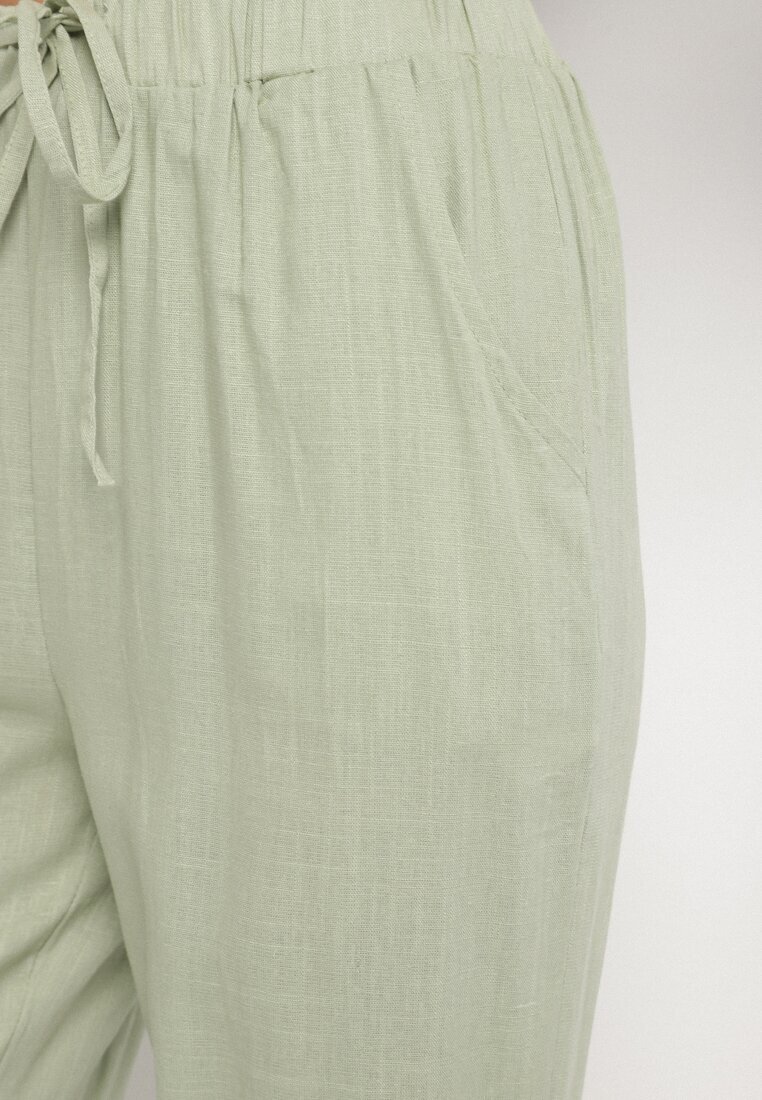 rosa Pantaloni verde deschis de bumbac cu elastic în talie și picioare drepte Olalla