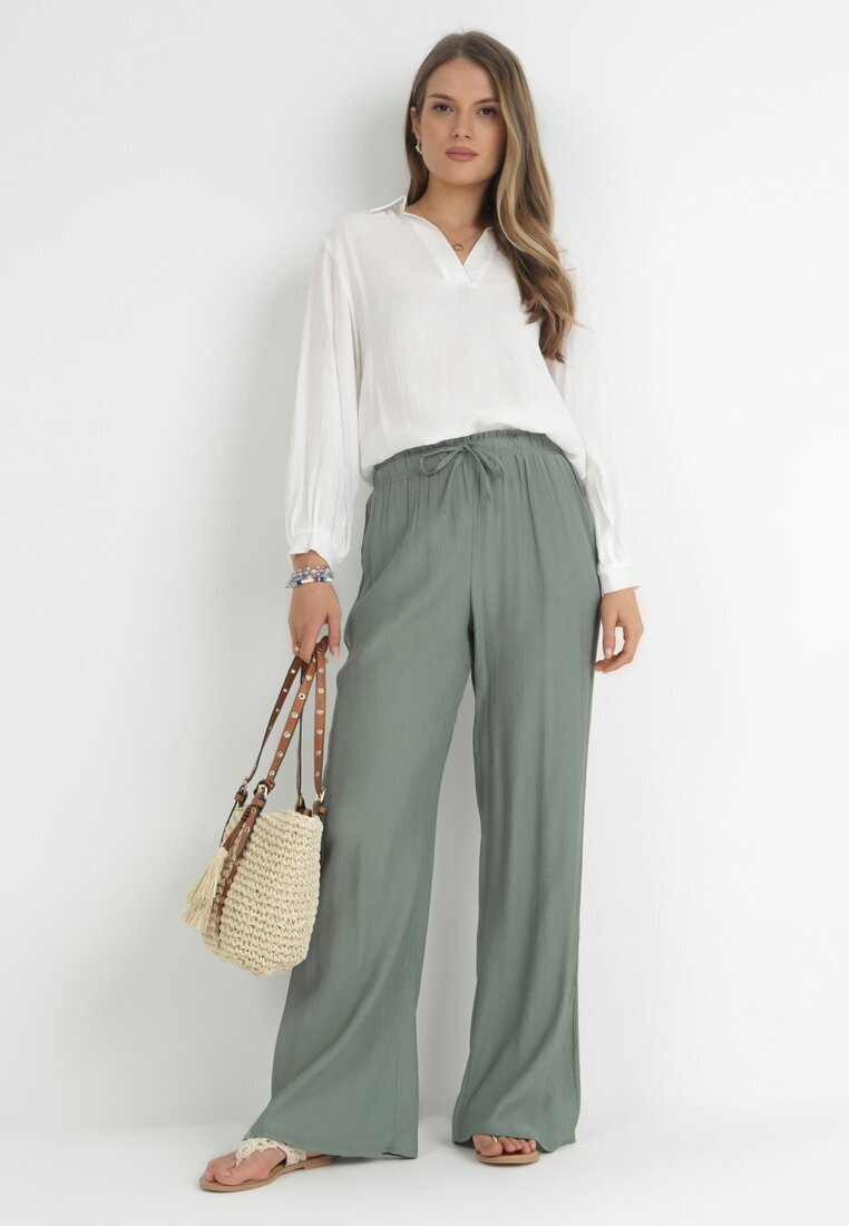 rosa Pantaloni verde închis cu elastic în talie Angelona