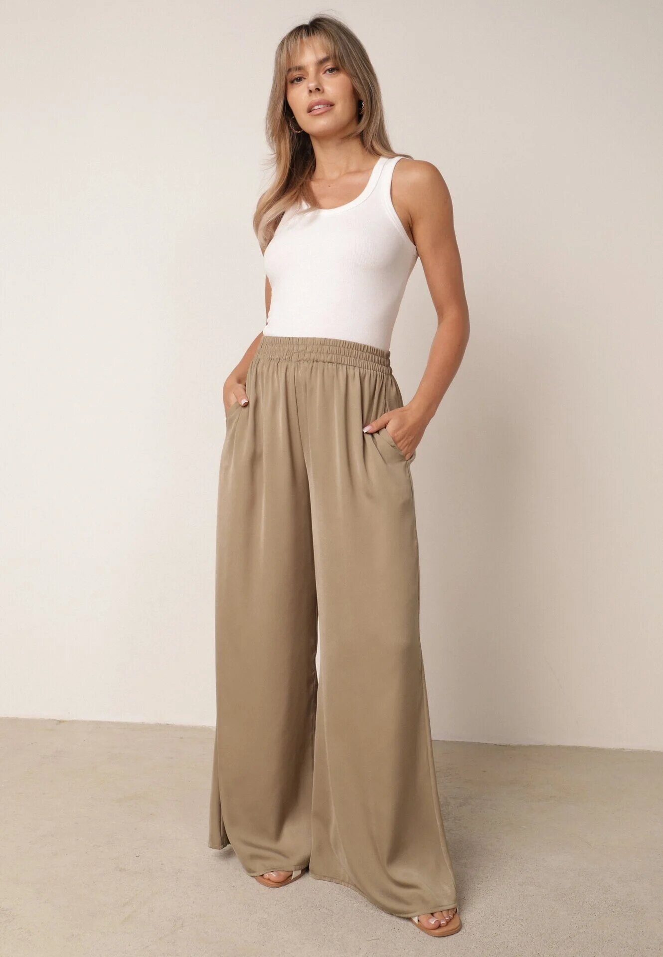 rosa Pantaloni Verde închis Largi cu elastic în talie Bohdi