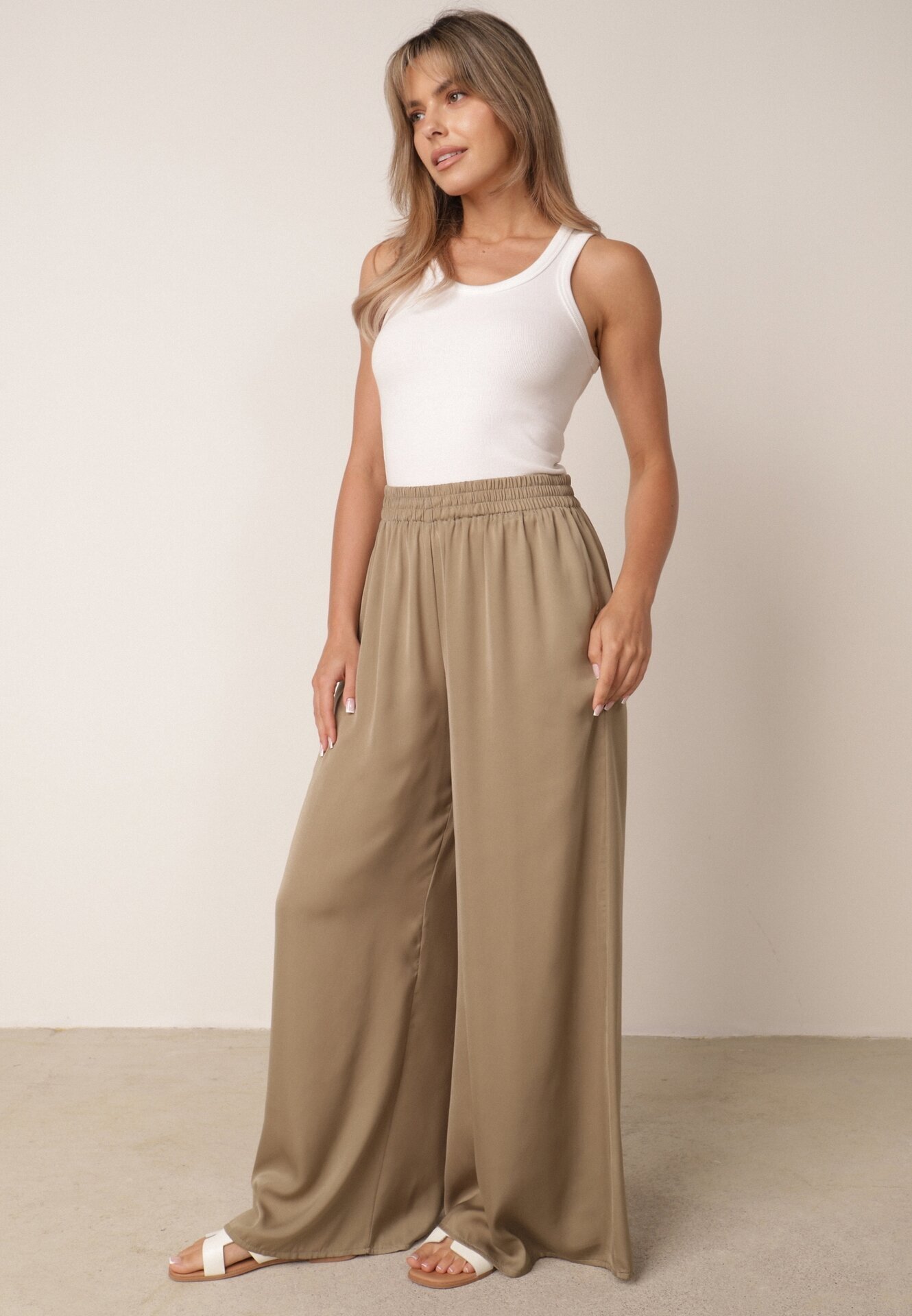 rosa Pantaloni Verde închis Largi cu elastic în talie Bohdi