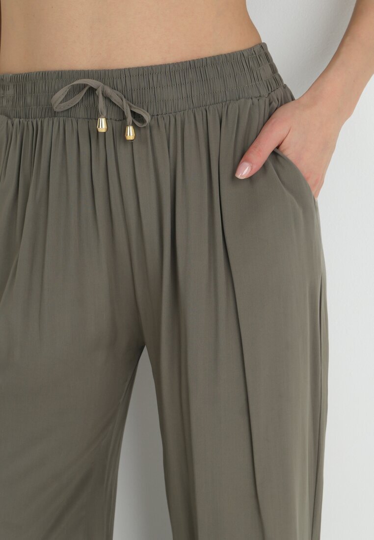 rosa Pantaloni Verde închis Simpli cu elastic în talie și cu craci largi Alathera
