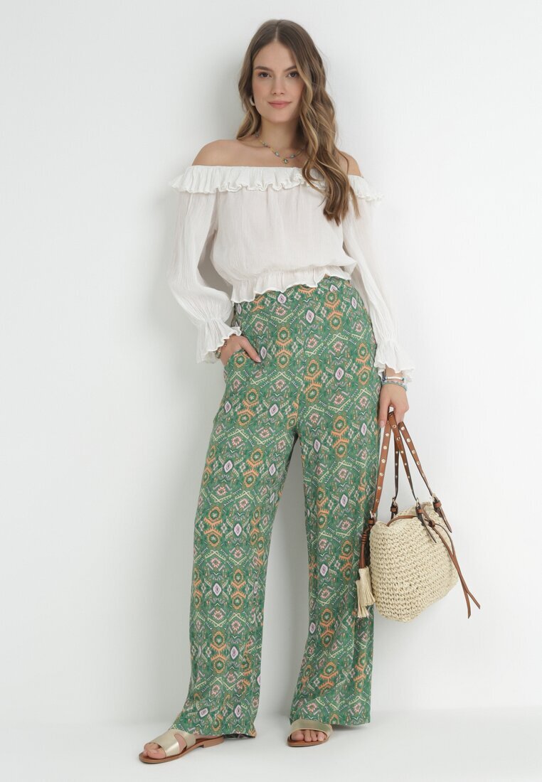 rosa Pantaloni Verzi Cu model cu elastic în talie și talie înaltă din bumbac Marron