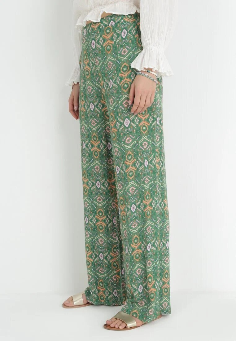 rosa Pantaloni Verzi Cu model cu elastic în talie și talie înaltă din bumbac Marron