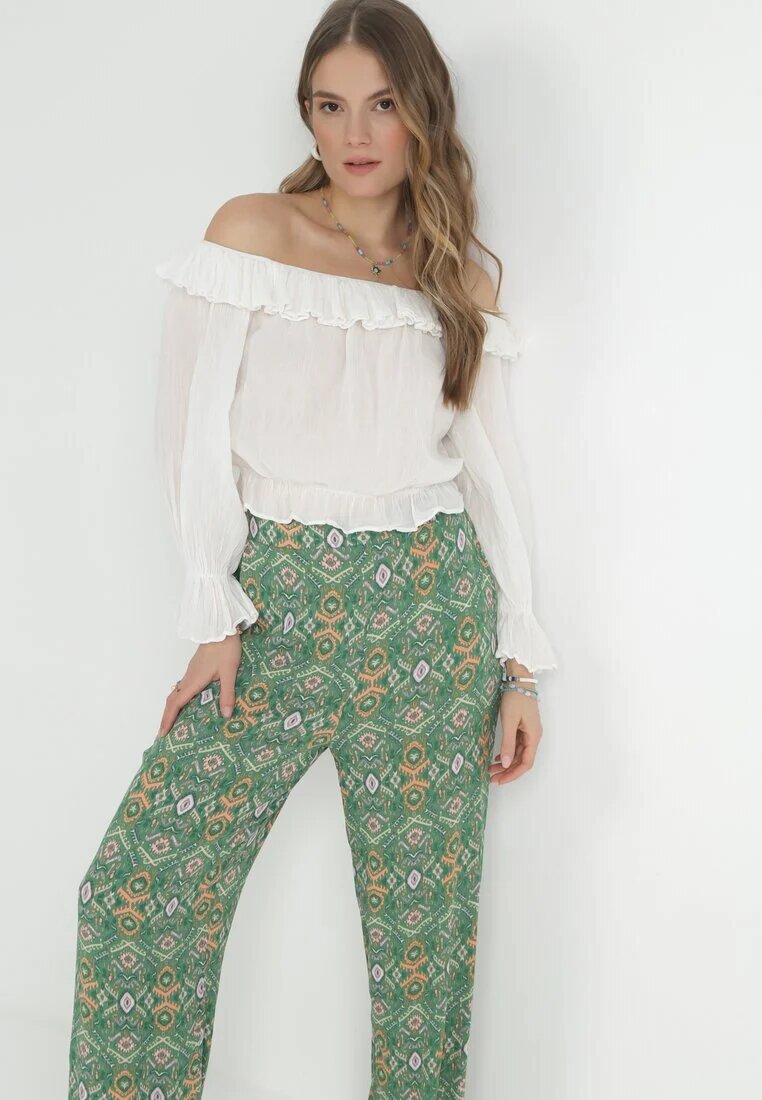 rosa Pantaloni Verzi Cu model cu elastic în talie și talie înaltă din bumbac Marron