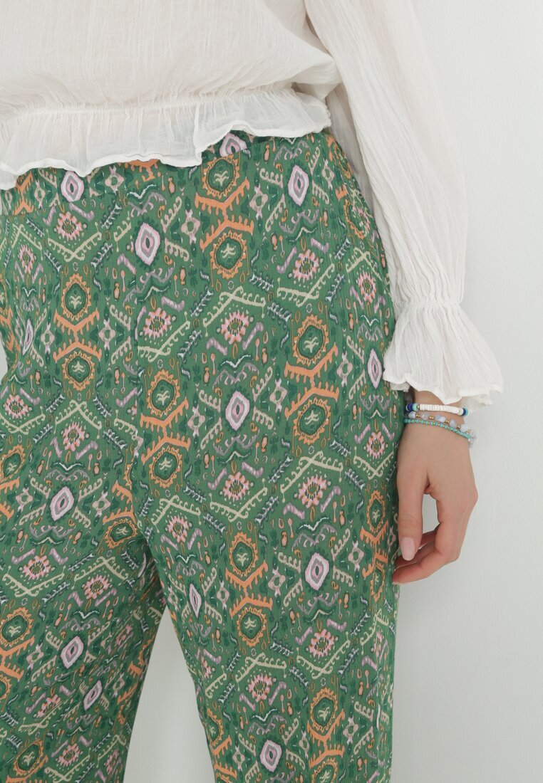 rosa Pantaloni Verzi Cu model cu elastic în talie și talie înaltă din bumbac Marron