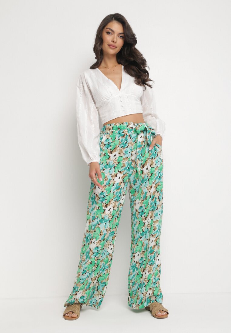rosa Pantaloni Verzi Largi cu elastic în talie și curea din material și Buzunare Rallia