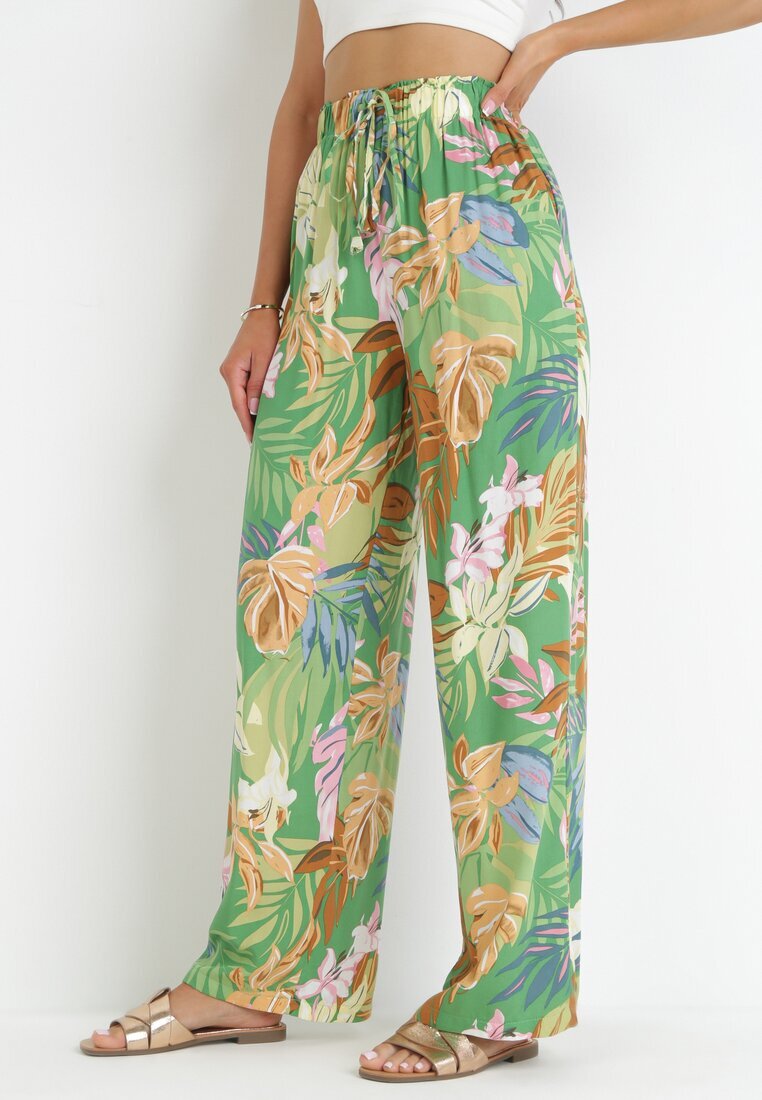 rosa Pantaloni Verzi Largi din Viscoză cu Imprimeu Floral Naomie
