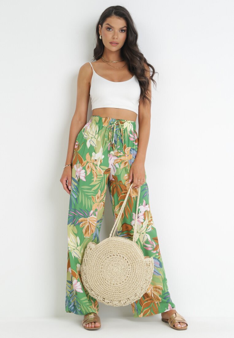 rosa Pantaloni Verzi Largi din Viscoză cu Imprimeu Floral Naomie