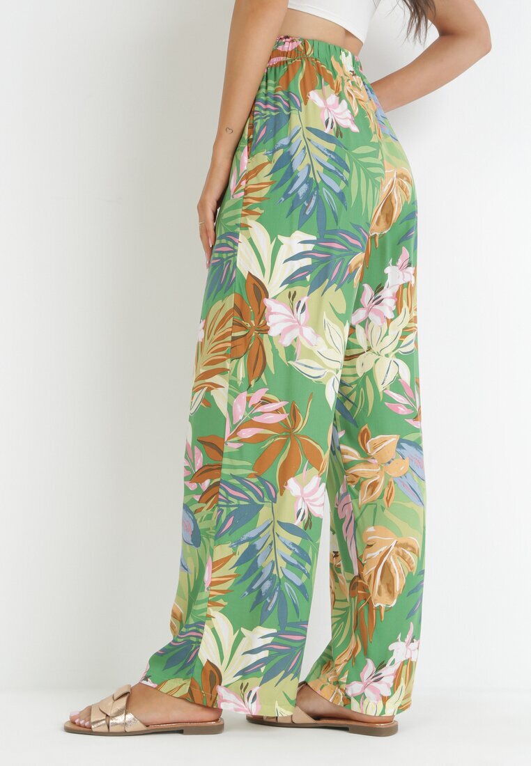 rosa Pantaloni Verzi Largi din Viscoză cu Imprimeu Floral Naomie