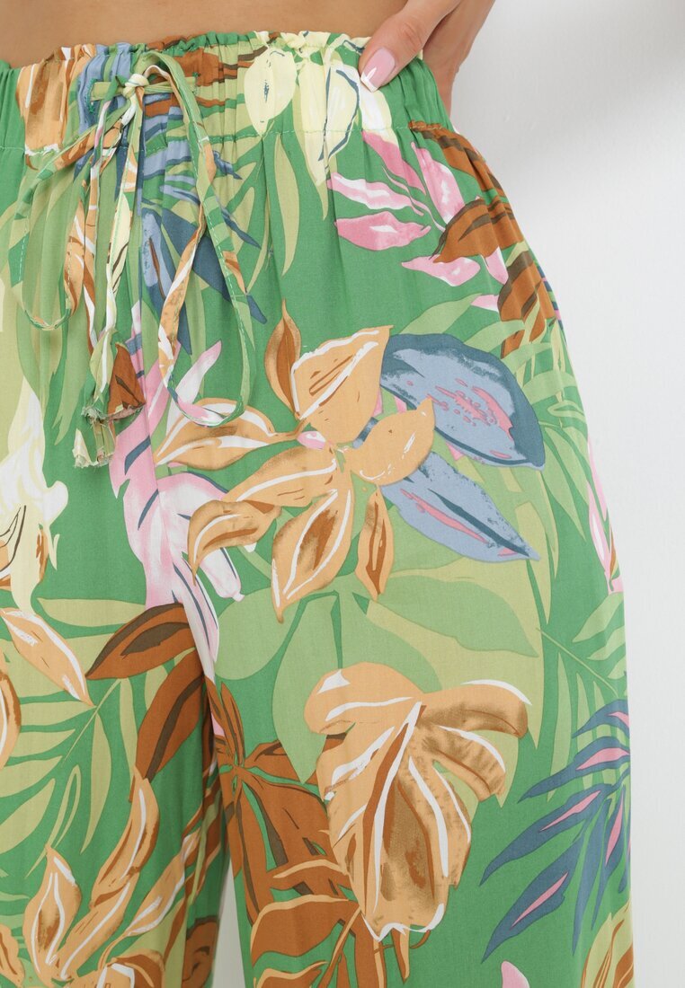 rosa Pantaloni Verzi Largi din Viscoză cu Imprimeu Floral Naomie