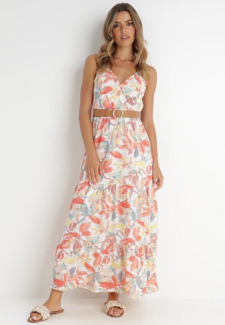 rosa Rochie Alb-Portocalie cu curea Barrett