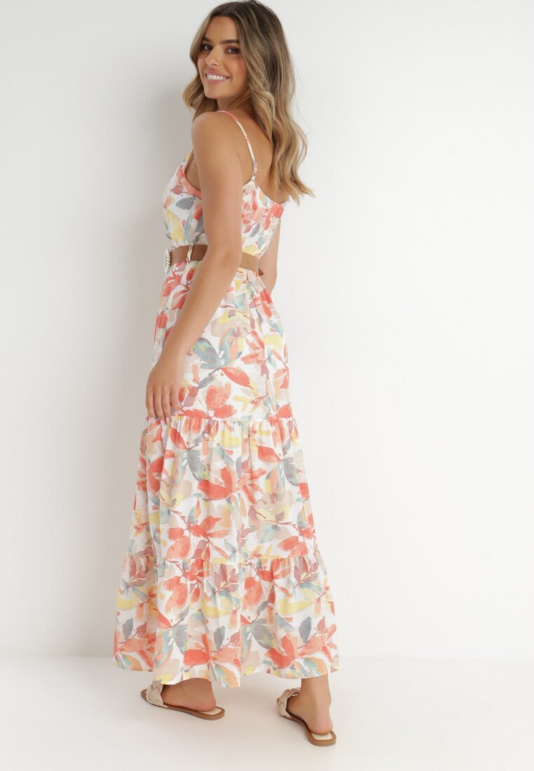 rosa Rochie Alb-Portocalie cu curea Barrett