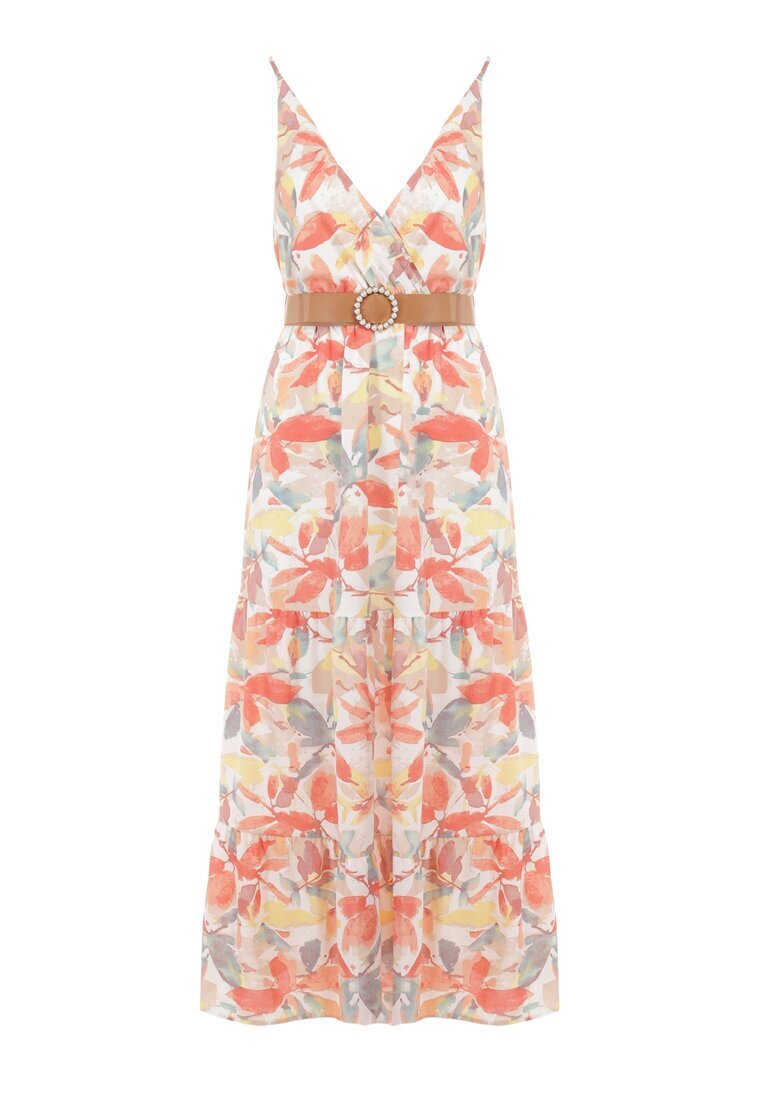 rosa Rochie Alb-Portocalie cu curea Barrett