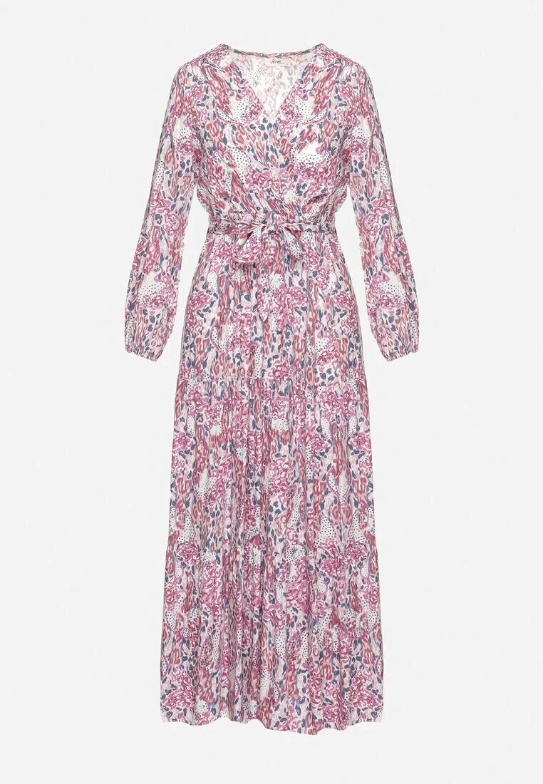 rosa Rochie Alb-Roz din viscoză cu decolteu petrecut și curea din material cu elastic în talie Fiarina