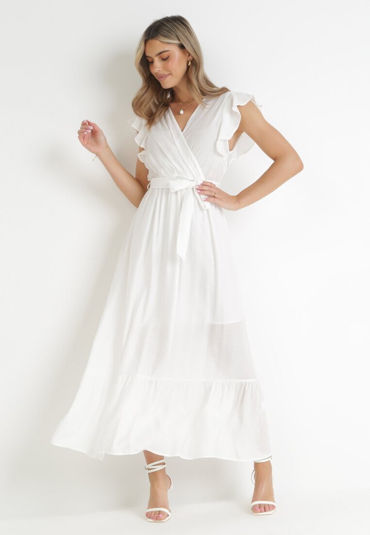 rosa Rochie Albă Cloche cu Cordon Legat Nonru