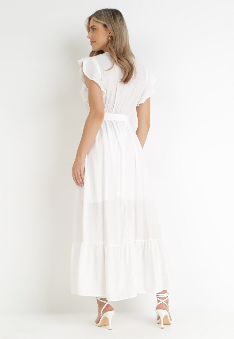 rosa Rochie Albă Cloche cu Cordon Legat Nonru