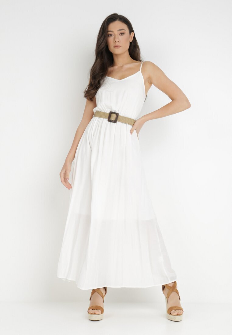 rosa Rochie albă cu centură Chrysaleia