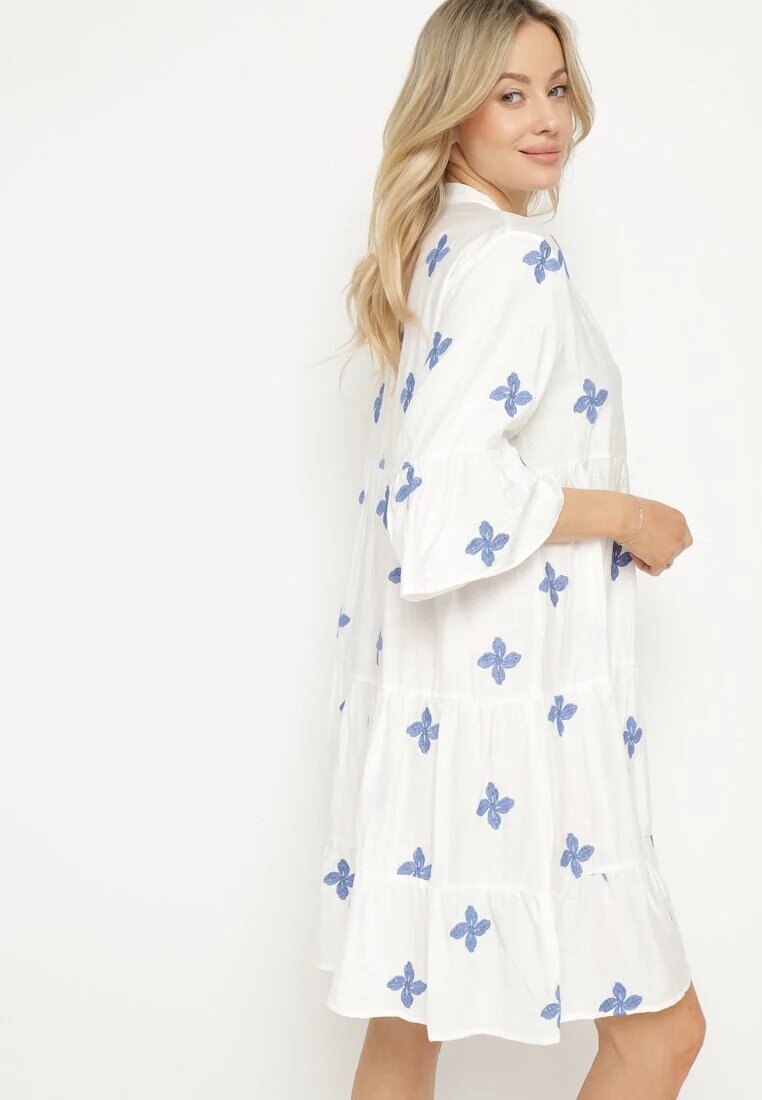 rosa Rochie Albă cu Vâscoză cu croi evazat cu broderie decorativă Arathiel