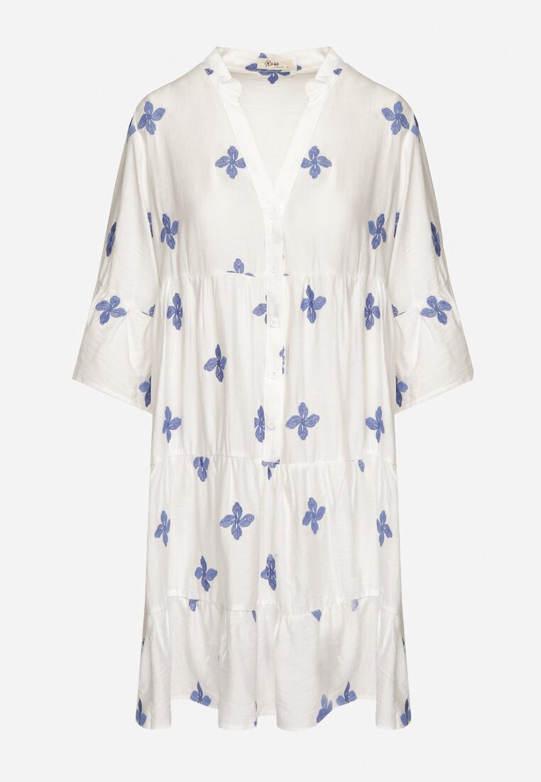 rosa Rochie Albă cu Vâscoză cu croi evazat cu broderie decorativă Arathiel