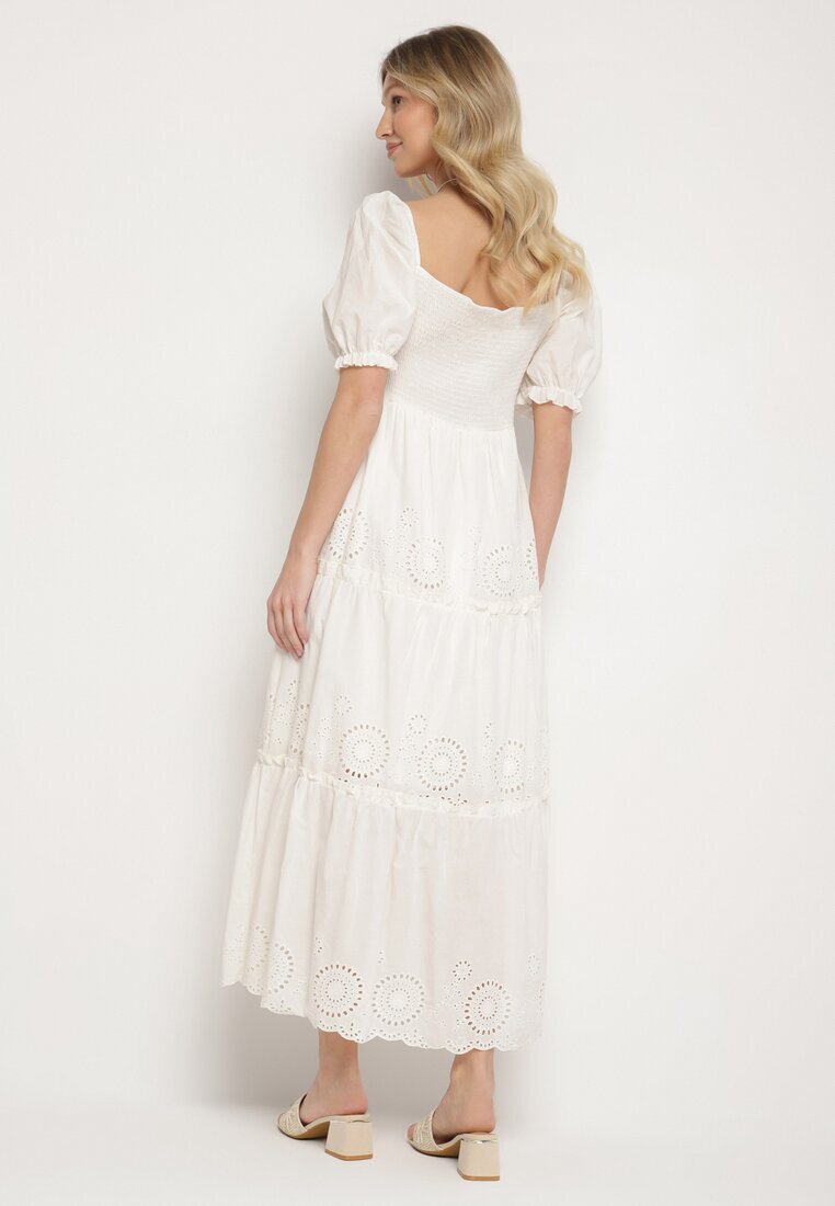 rosa Rochie Albă de Bumbac cu Model Brodat Iffanella