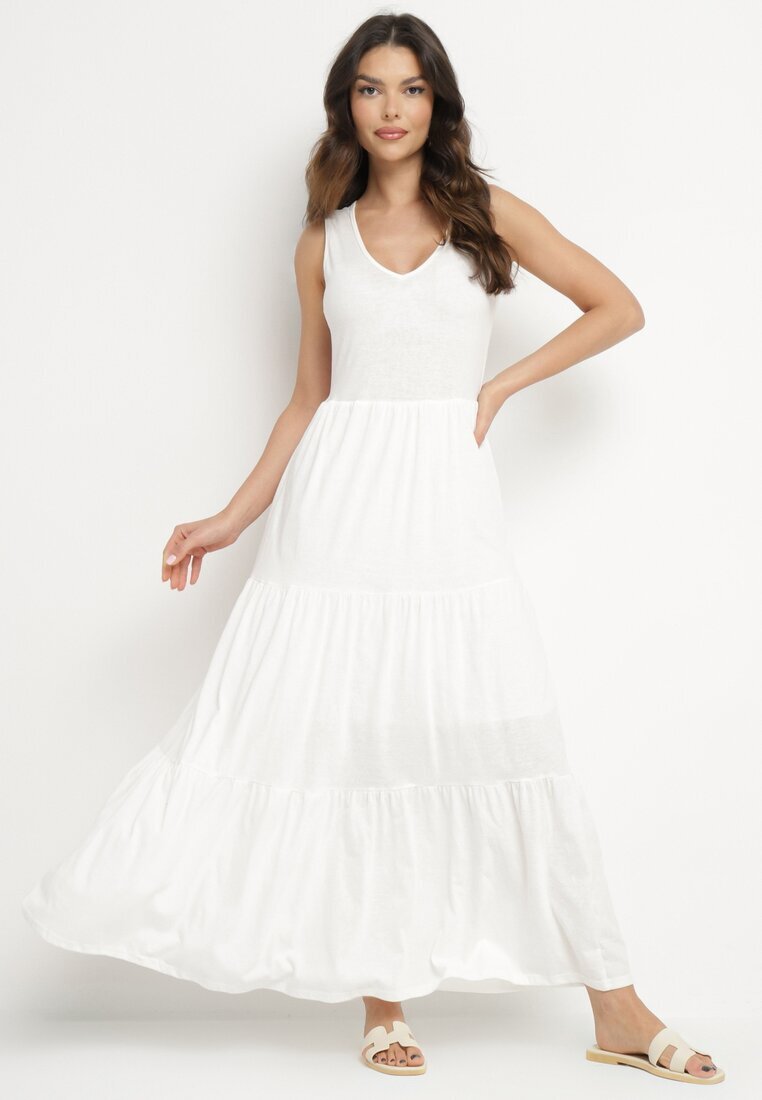 rosa Rochie albă din bumbac Maxi fără mâneci Lorenis