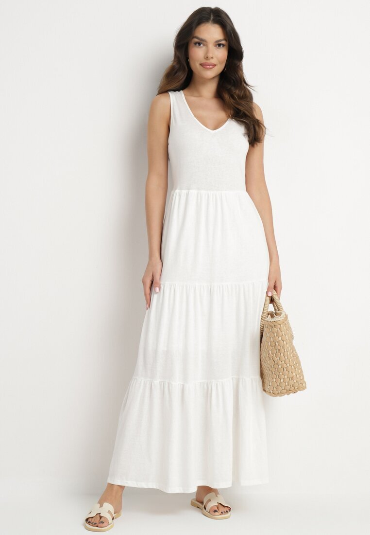 rosa Rochie albă din bumbac Maxi fără mâneci Lorenis