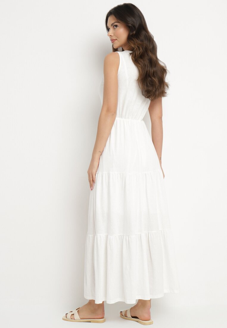 rosa Rochie albă din bumbac Maxi fără mâneci Lorenis