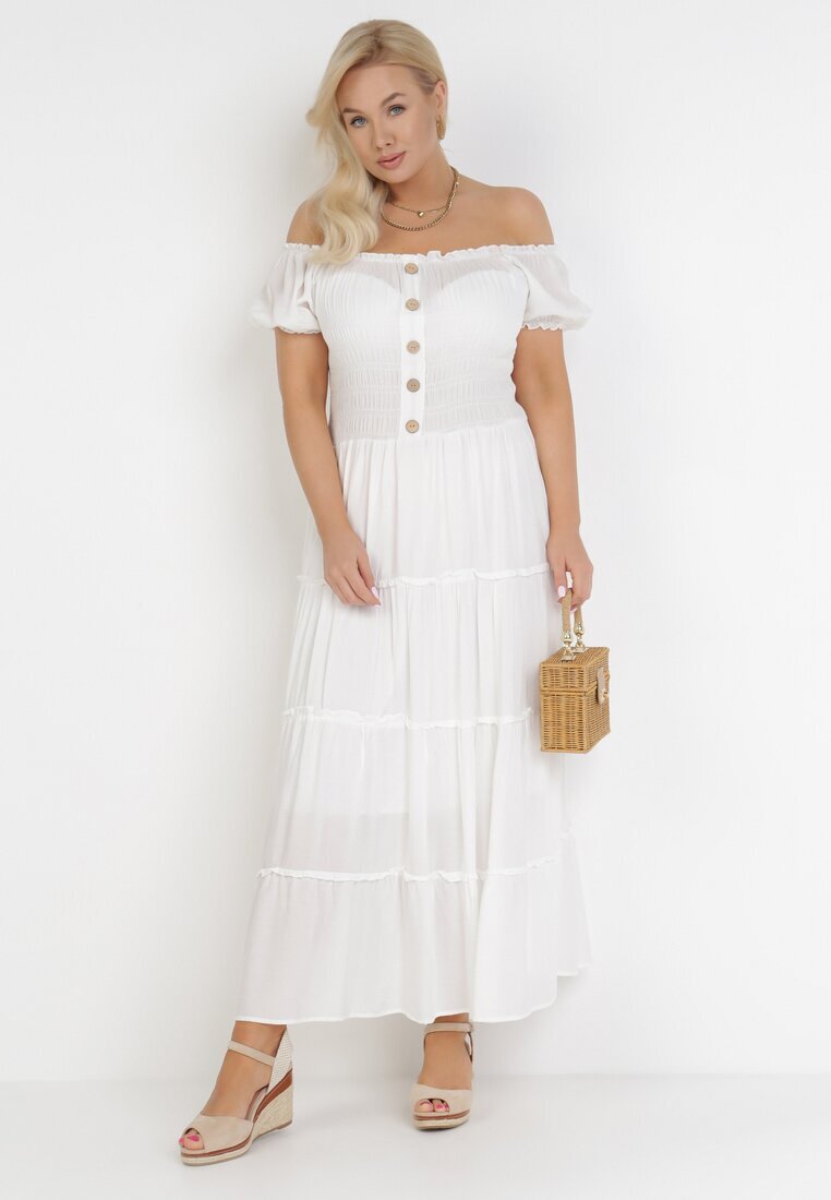 rosa Rochie Albă din Viscoză cu croială spaniolă Ciririla