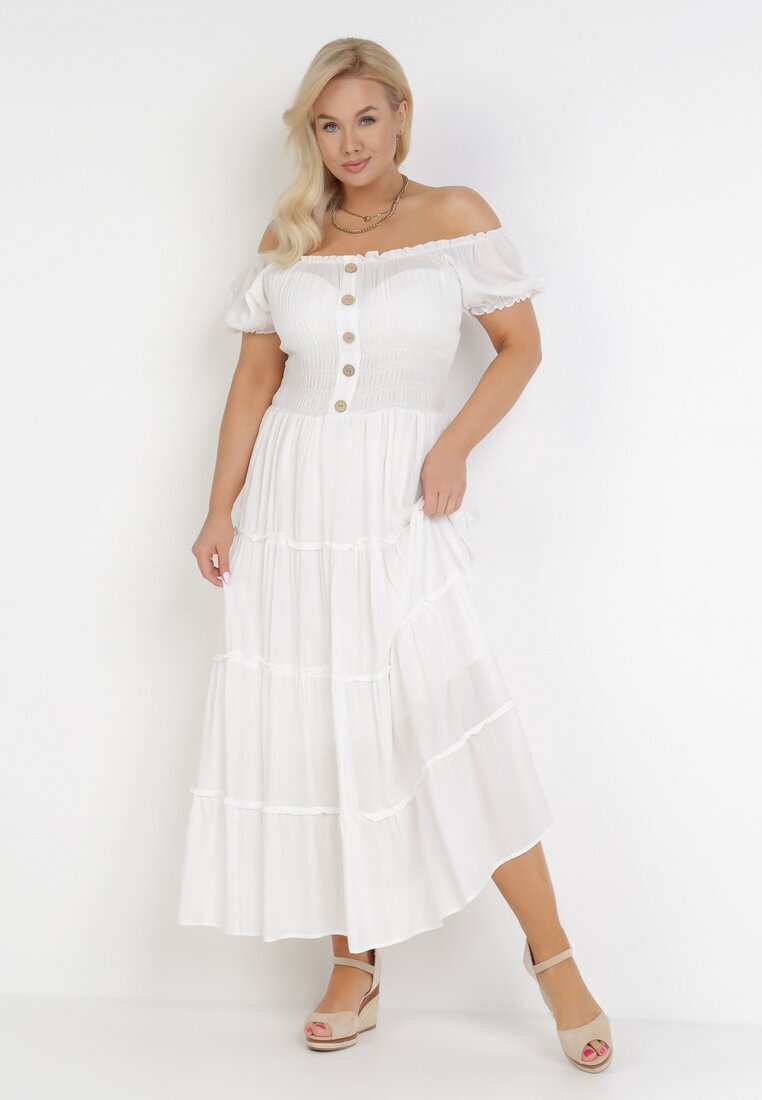 rosa Rochie Albă din Viscoză cu croială spaniolă Ciririla