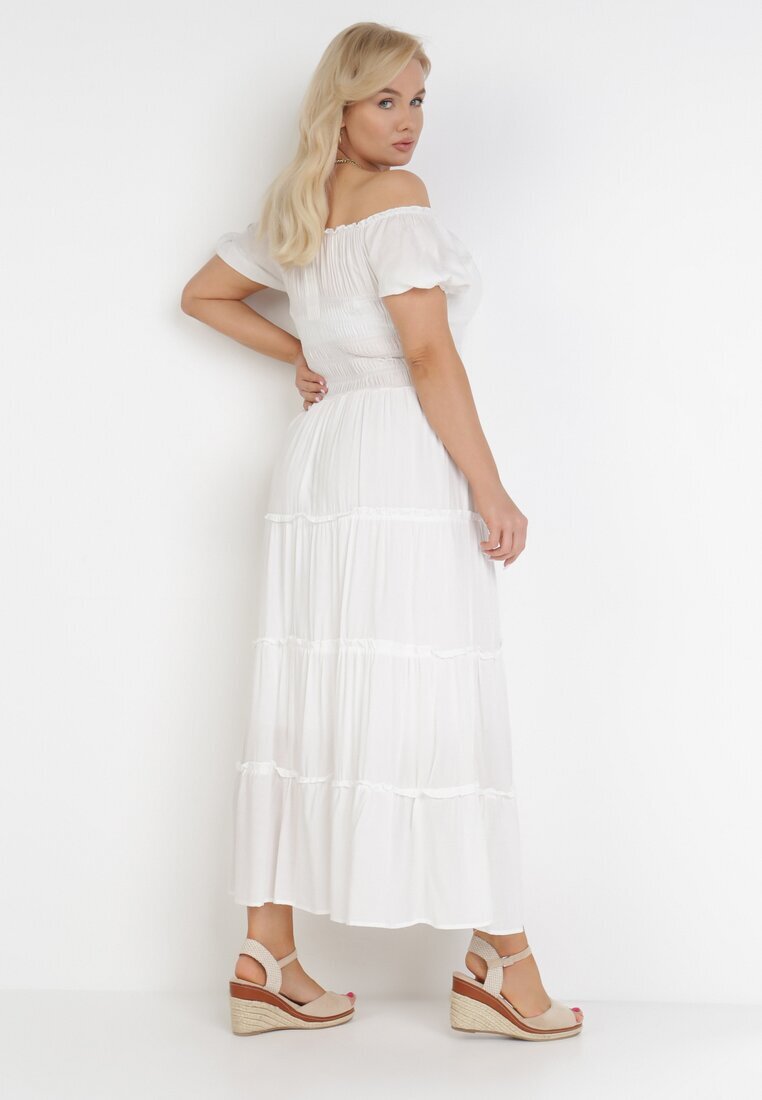 rosa Rochie Albă din Viscoză cu croială spaniolă Ciririla