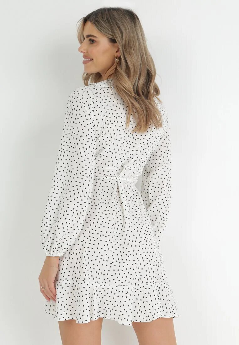 rosa Rochie Albă tip plic cu volane cu buline Bamia