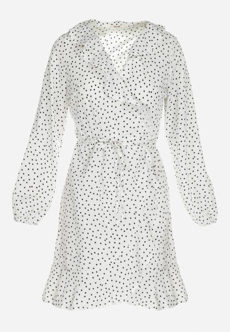 rosa Rochie Albă tip plic cu volane cu buline Bamia
