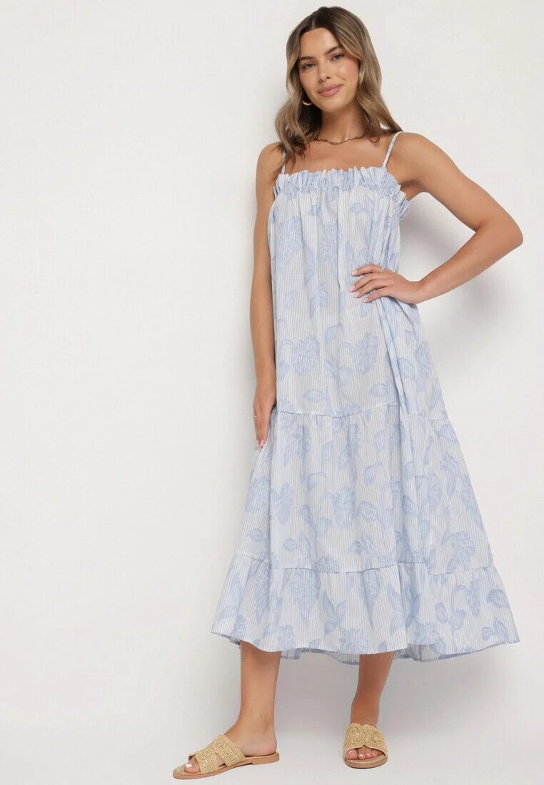 rosa Rochie Albastră Cloche din Bumbac Decorată cu flori Merialea