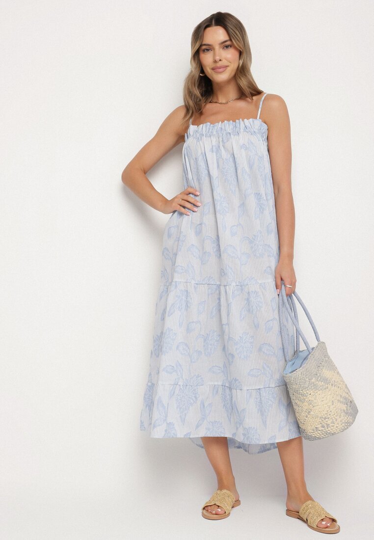 rosa Rochie Albastră Cloche din Bumbac Decorată cu flori Merialea