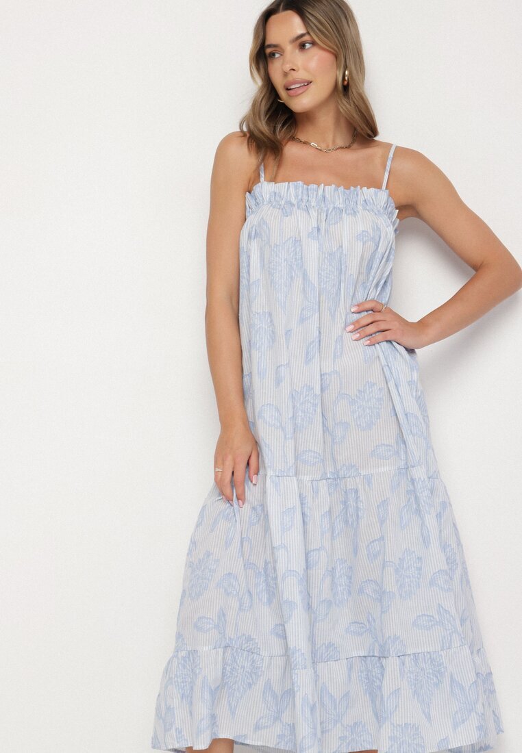 rosa Rochie Albastră Cloche din Bumbac Decorată cu flori Merialea