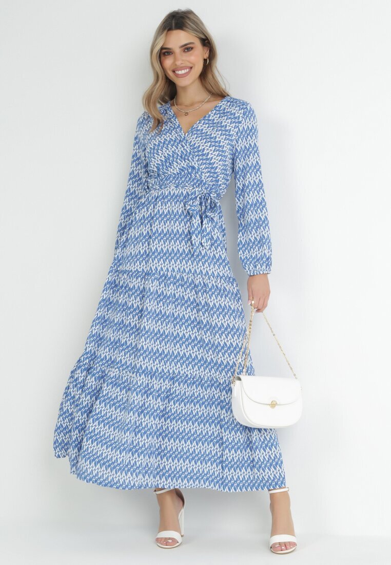 rosa Rochie Albastră Cloș cu Elastic în Talie Mosho