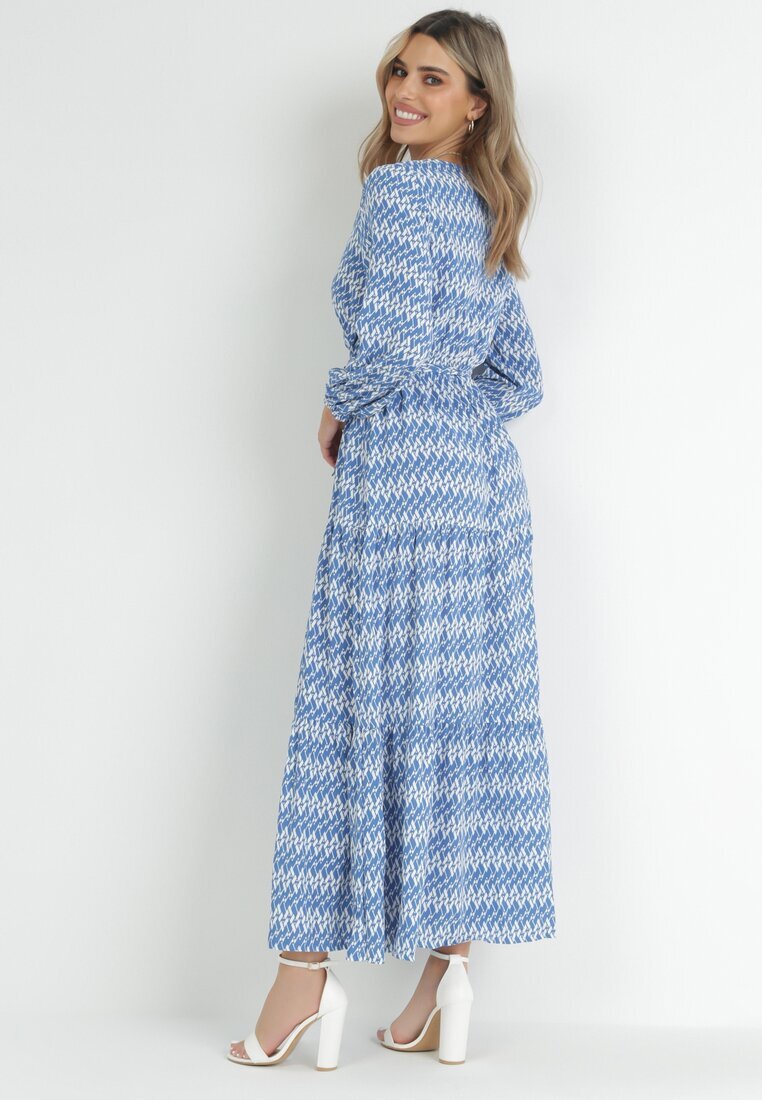 rosa Rochie Albastră Cloș cu Elastic în Talie Mosho