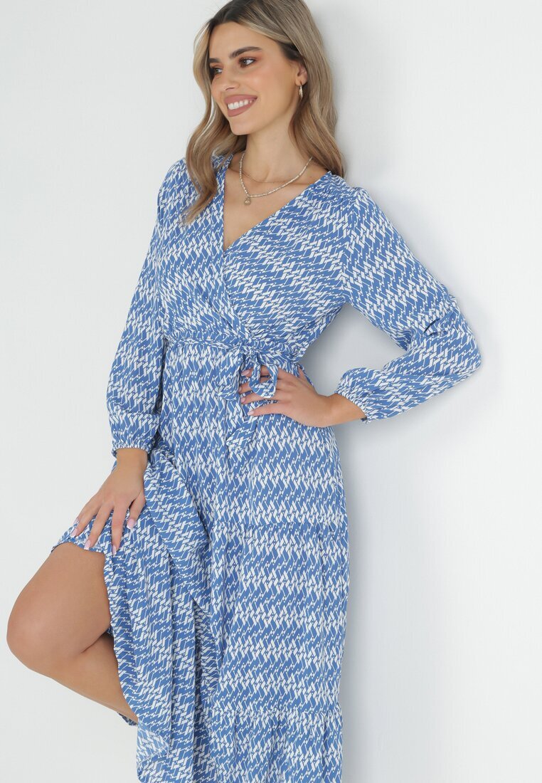 rosa Rochie Albastră Cloș cu Elastic în Talie Mosho